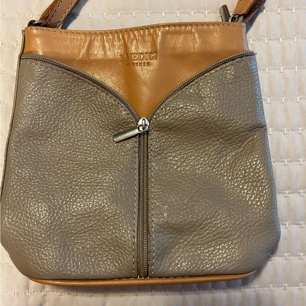 I Medici Firenze Crossbody Tan & Grey Italian Leather Purse GUC